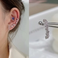 Silver curved stud earrings with white zircon accents in a stylish layered piercing look - EGD09 Curved Bar Zirconia Silver