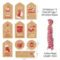 50pcs kraft paper Christmas tags set with reindeer and Santa patterns for gift wrapping - Style A (50 Tags + 50 Cotton Ropes)
