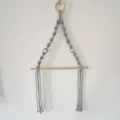 Handmade grey macrame wall hanging with wooden ring beads and natural cotton fringe - 45*30cm / Gray