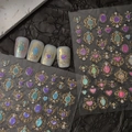 Macro view of 3D Baroque nail stickers featuring gold heart gems and angel wing motifs - Retro Baroque Gemstone and Angel Wings Style (CO-461)