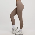 Pantalon de yoga marron taille haute pour femme, ligne T sans couture avec effet gainant - Cacao