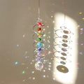 3D spinning metal wind chime with rainbow crystal beads and suncatcher light effect - Rainbow