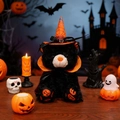 Orsacchiotto di peluche nero di Halloween con cappello da mago e mantello a zucca - Orso Nero - Mantello con Colletto Arancione
