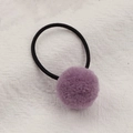 Cute lavender plush pom pom hair tie with high elastic black band for daily wear - Dark Purple