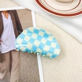 Light blue and cream checkered acetate hair claw clip with a glossy polished finish - 8.5cm / Blue & Beige Checkerboard