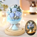 Rose di sapone blu in cupola di vetro con LED e base in legno per regalo decorativo - Rosa Blu / 11cm*16cm