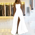 Elegantes weißes langes Spaghettiträger-Kleid mit hohem Schlitz für formelle Abendmode - L (US 12) / Weiß