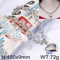 Polished silver stainless steel heart pendant necklace with 8mm O-chain and OT buckle - Steel Color Necklace (450x9mm)