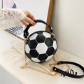 Fashionable soccer ball shaped handbag with classic black and white panels and gold chain - Football / Black
