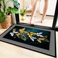 Absorbent bath mat with elegant butterfly design and Greek key border in dark navy - Luxury Butterfly 303