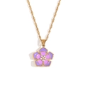 18K gold-plated twisted chain necklace with purple and pink enamel flower and pearls - Petal Pendant Necklace (Double Purple)