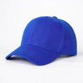 Detail view of royal blue six-panel cotton twill baseball cap with curved brim and vents - Adjustable / Sapphire Blue