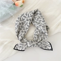 Cotton linen square scarf with black and white leaf print and black border design - Line Leaf Black