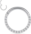 Silver 316L stainless steel seamless hoop rings with sparkling crystals jewelry - Steel Color (Front View)