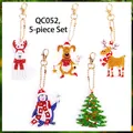 5-piece Christmas DIY diamond painting keychain set with reindeer and penguin charms - QC052 (5-Piece Set) Single-Sided