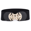 Elastic wide corset belt in black with ornate gold baroque buckle and rhinestones - Baroque Pattern Style