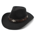 Classic black felt western cowboy hat with brown leather band and silver metal studs - M (56-58cm) / Black