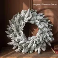 Christmas wreath with 50cm diameter featuring flocked green PE leaves and realistic snow - 50cm Mixed Leaf Wreath-Snow Flocked / Diameter approx 50cm