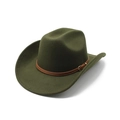 Detail of olive green wool fedora with brown leather band and metallic buckle - M (56-58cm) / Army Green