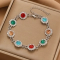 Macro shot of multi-colored gemstone floral bracelet with sparkling crystal clusters - Silver Multicolor Flower Cluster Bracelet (5052)