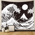 Dettaglio del tessuto in poliestere con motivo a onde giapponesi per decorazione a parete - 73X95CM / La Grande Onda di Kanagawa-Spazzolato(GT104016)