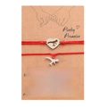Close-up of two red braided dinosaur bracelets on a gift card for couples or friends - Red Rope