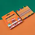 12-pack Christmas crayons set in an orange box with festive gingerbread man designs - Christmas Surprise (12 Colors)