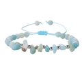 Handmade woven bracelet with light blue natural stone chips and silver metallic beads - Amazonite
