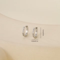 Detail view of silver cubic zirconia earrings with measurements 1.2cm height and 0.2cm width - One Pair / White Gold (E071426bkb)