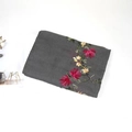 Gray embroidered floral shawl scarf with pink and yellow flower patterns on white background - 170x90cm / Dark Gray