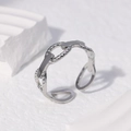 Silver adjustable titanium steel ring featuring a modern interlocking chain link design - Steel Color-Rope Chain