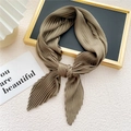 Khaki pleated square scarf featuring elegant accordion folds and silky light texture - Bean Green