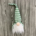 Green and white striped Christmas gnome ornament with sequins and white plush beard - Green