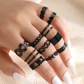 11-piece gothic black heart butterfly ring set for women in minimalist punk style - 11-Piece Black Set