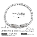 Dettaglio del bracciale tennis in acciaio 18K con specifiche di 17,5+2,0 cm - Argento (4mm)