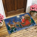 Weihnachts-Fußmatte mit Weihnachtsmann und Rentierschlitten auf Holzterrasse im Eingang - 40*60cm / Weihnachtsmann Rentier Verschneite Nacht