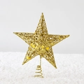Glittery gold hollow mesh Christmas tree star topper with spring base decoration - 20cm Diameter / Gold Glitter