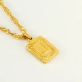 Men's 18K gold plated stainless steel necklace featuring a square letter J pendant - Letter J