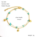 Double-layered 18k gold plated stainless steel anklet with turquoise and heart charm - Gold Turquoise Heart Style (ZH1699G)