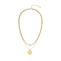 Double-layered gold stainless steel necklace with coin pendant and crystal charm - Double Layer Zirconia Bead Chain Portrait Coin Style (2#)