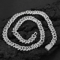 Silver cuban link necklace and bracelet set with double-row zircon pavé diamonds - 10mm / 45cm / Silver
