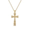 Close-up of golden cross pendant necklace with white cubic zirconia stones set in copper - Pave Zirconia Cross Style (2088YH)