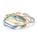 Polished wavy titanium steel bangles set in gold, silver, and rainbow metallic finishes - Multi-color Wave Style (KB66644-LO) / 9 Pieces Set