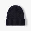 Navy blue cable-knit winter beanie with thick folded cuff for cold weather outdoor warmth - Navy Blue