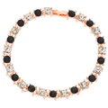 Rose gold bracelet featuring alternating black and clear round-cut zircon crystals - Black Bracelet Style (7751)