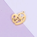 Colgante de corazón en acero inoxidable dorado con grabado mom para bisutería DIY - Dorado