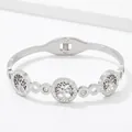Silver Tree of Life open bangle with sparkling crystals and polished stainless steel finish - Silver (PAS809)