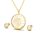 Golden 316L stainless steel jewelry set with hollow spiral pendants and clear crystals - 316L Stainless Steel + Zirconia / Spiral Pattern Style (KS112603-KC)