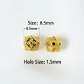 Macro view of 8.5mm gold hollow square beads with zircons and 1.5mm hole diameter - Style 08 Square Cross-Aperture 1.5mm