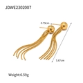 Golden stainless steel ball earrings featuring five snake chain tassels in polished finish - Ball Snake Chain Tassel (JDWE2302007)